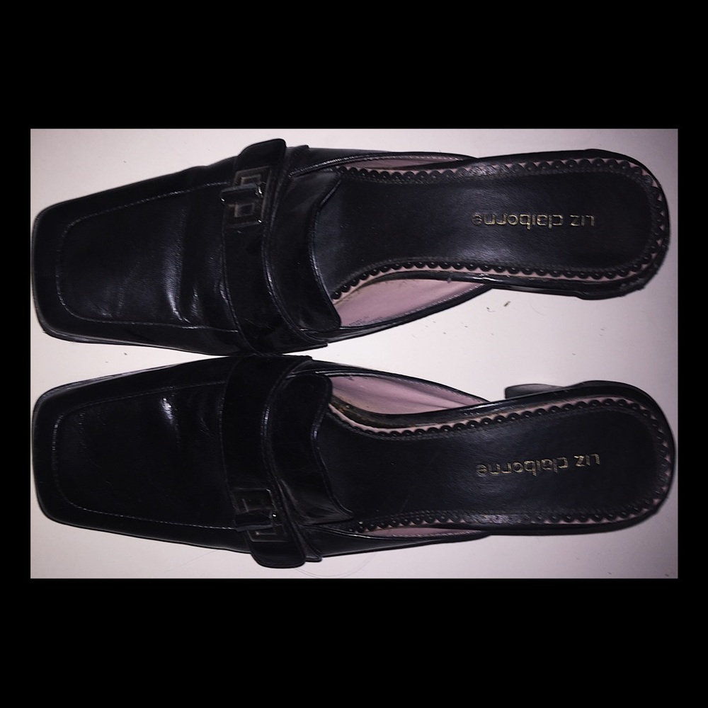 LIZ CLAIBORNE WOMENS BLACK LEATHER HEEL - SIZE 9.5